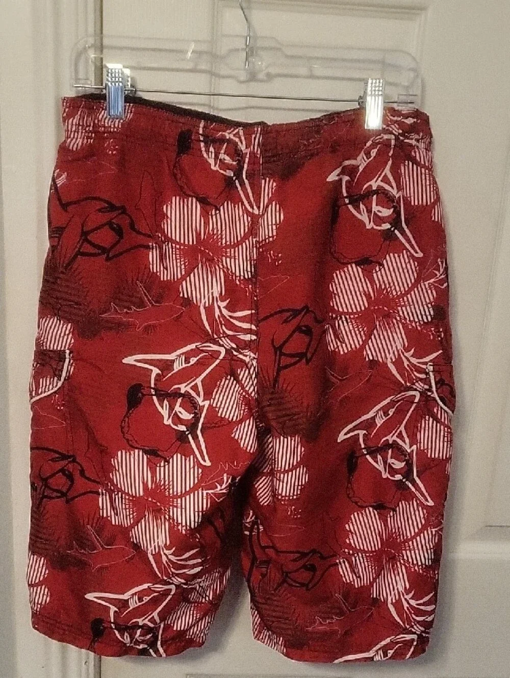 OP Red Floral Cargo Swim Shorts with White Trim